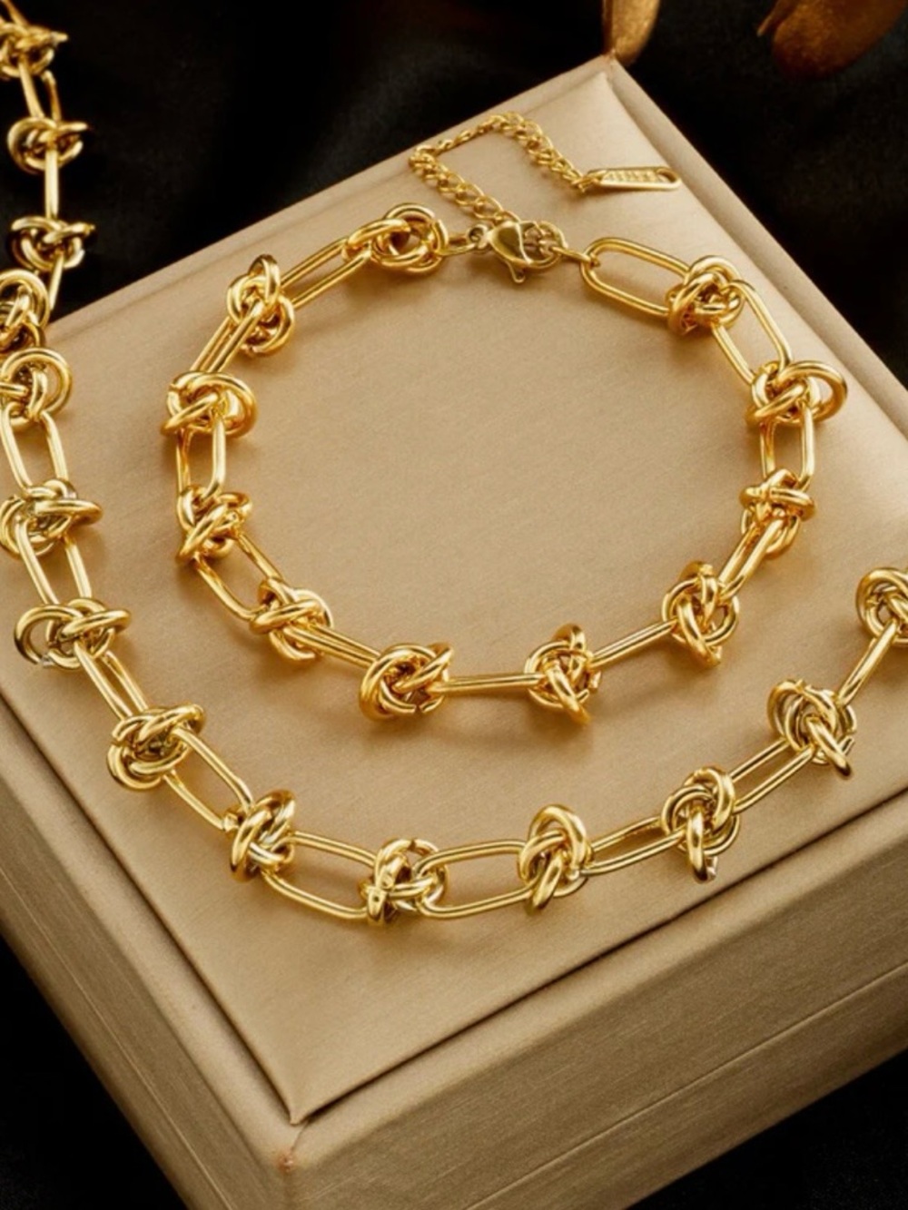 Tarnish Free, sweat proof, Knot Link Necklace and bracelet set